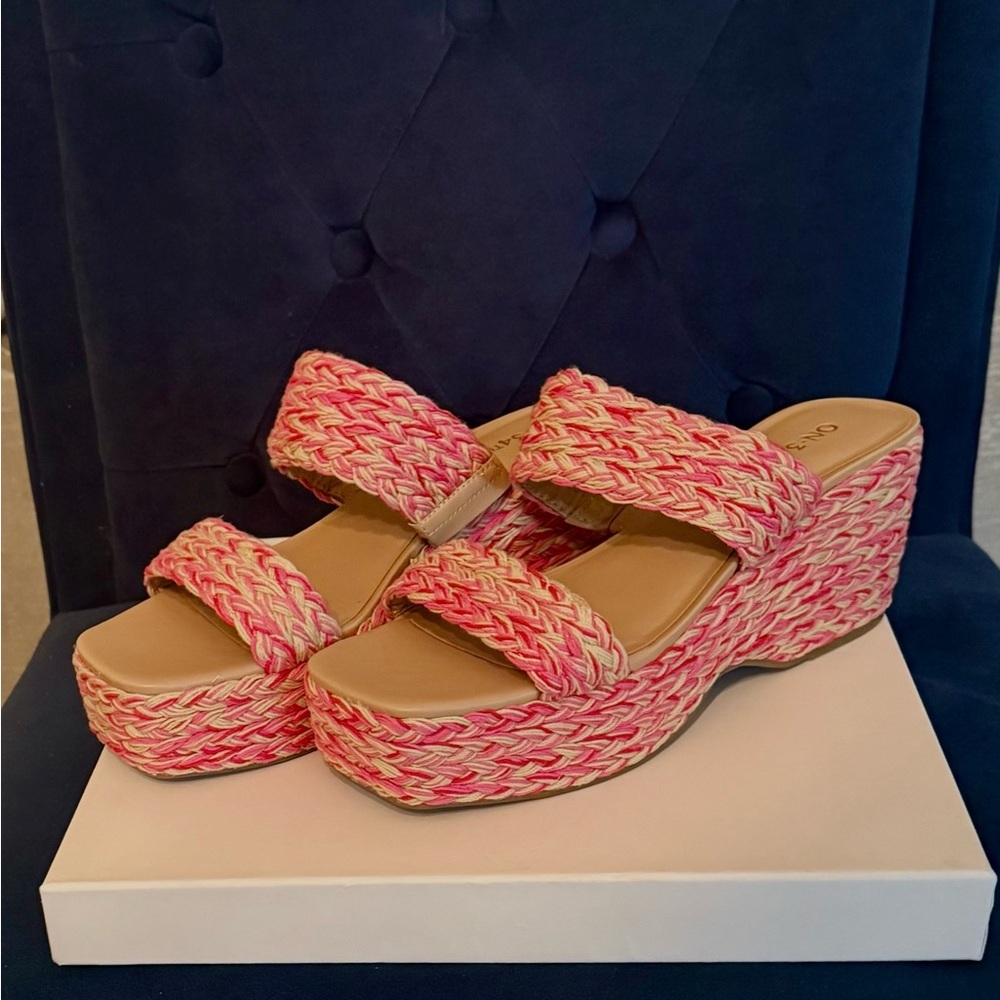 On 34th Womens Norina Raffia Platform Sandals | Pink multi | Sz: 8.5M NWOB